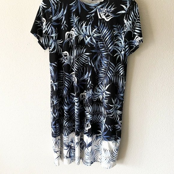 J. Jill blue and white leaf print dress short sleeve Wearever Collection M - Picture 3 of 7